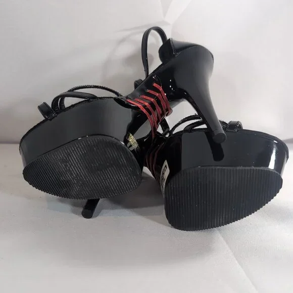 2 Pair Pleaser Heels 6 Delight 662 Corset Black Patent Mary Jane Dance Pole 6" - Picture 9 of 16